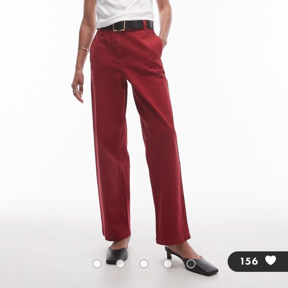 Topshop Straight Leg Red Twill Cotton Pants